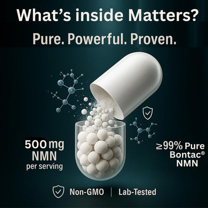 BVERGE® NMN Supplement 500mg |100% Purity | BONTAC Pro NMN World's Most Trusted & Trusted by Experts | Healthy Ageing | Repair Cells | Enhance Muscle | Neuro Function (500MG 30 Capsules)