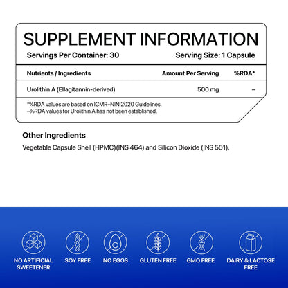 Decode Age Urolithin A 500 mg | Clinically Studied Longevity Supplement for Strength, Endurance & Cellular Renewal | Non-GMO | Urolithin A Supplement for Men and Women