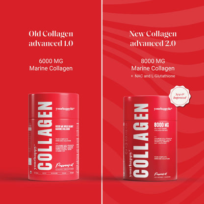 YourHappyLife Marine Collagen Advanced (30 Sachets) | 8000mg of Premium Wild-Caught Marine Collagen with Glutathione, NAC, Biotin & Hyaluronic Acid for Renewed & Radiant Skin & Hair.