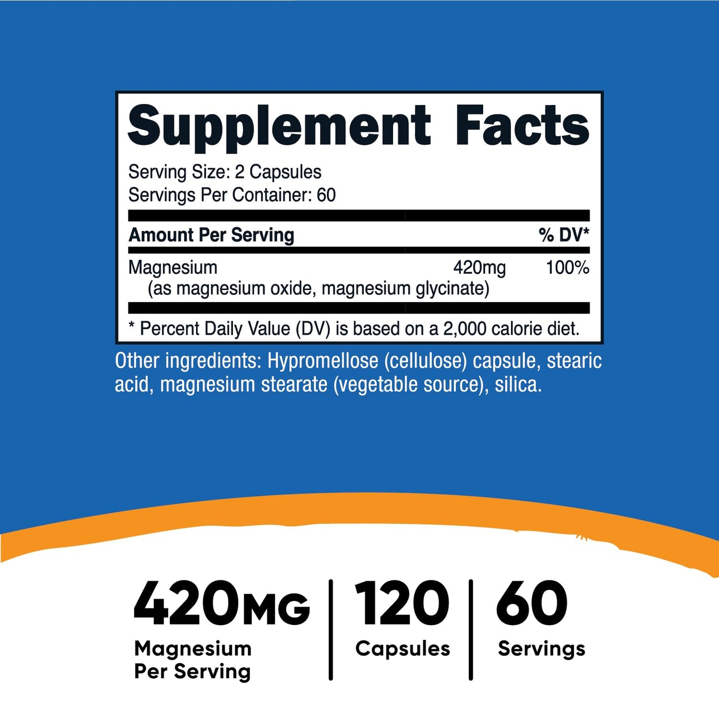 Nutricost Magnesium Glycinate 420mg, 120 Capsules - 60 Servings, Non-GMO, Gluten Free, Vegetarian Friendly