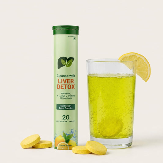 Pleza Liver Detox Plant based Supplement | 250mg Milk Thistle, 600mg NAC, Turmeric & 10 Superherbs with Vitamin C | Liver Cleanse, Toxin Flush & Gut Support | No Sugar, Vegan | Lemon Flavour | 20 Effervescent Tablets