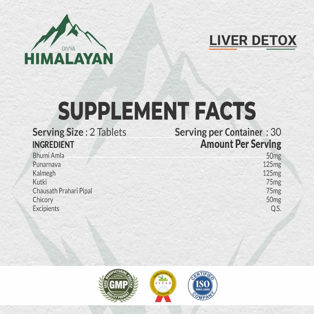 Divya Himalayan Plant-Based Liver Detox Supplement, 60 Tablets, Vegan, Non-GMO, Gluten-Free, Herbal Liver Support Formula