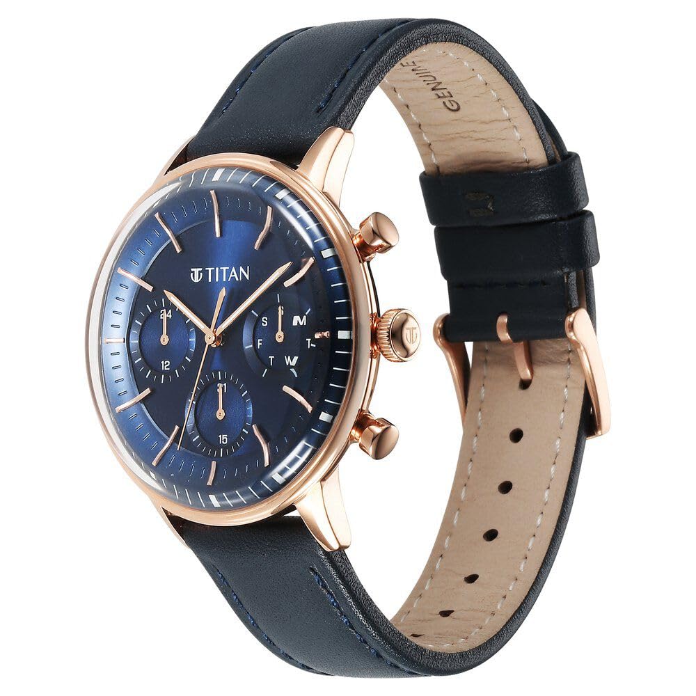 Titan Light Leathers Quartz Multifunction Blue Dial Stainless Steel Str- image 3