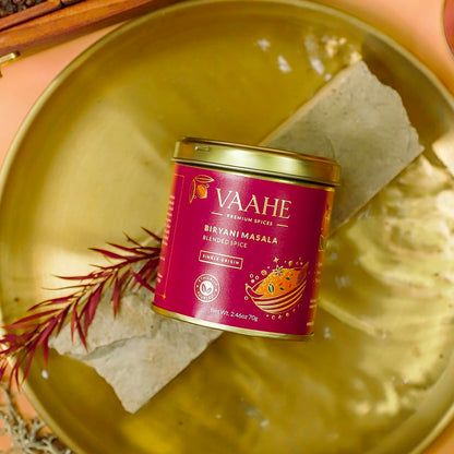 VAAHE Premium Biryani Masala | 17+ Natural Spices | Freshly Ground and Packed | 100% Pure and Natural | Single Origin | Premium Tin Box (70 gm)