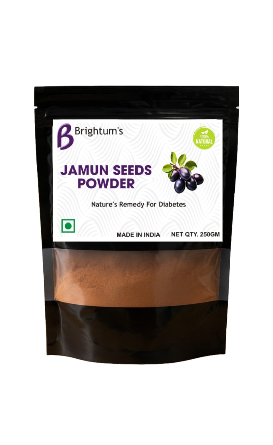 BRIGHTUM'S Jamun Seeds Powder, Natural Diabetes Support Supplement, 250g, Made in India