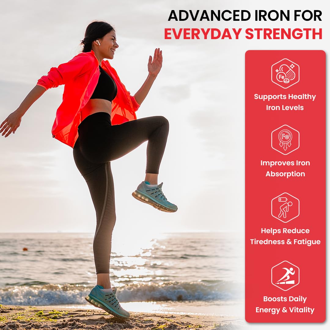NATURYZ Liposomal Iron Capsules with Folic Acid, Vitamin B12, Vitamin C & Curcuma Longa | Liposomal Technology High Absorption Iron Supplement for Men & Women | Supports Hemoglobin, Energy & Immunity | Gentle on Stomach | 30 Veg Capsules