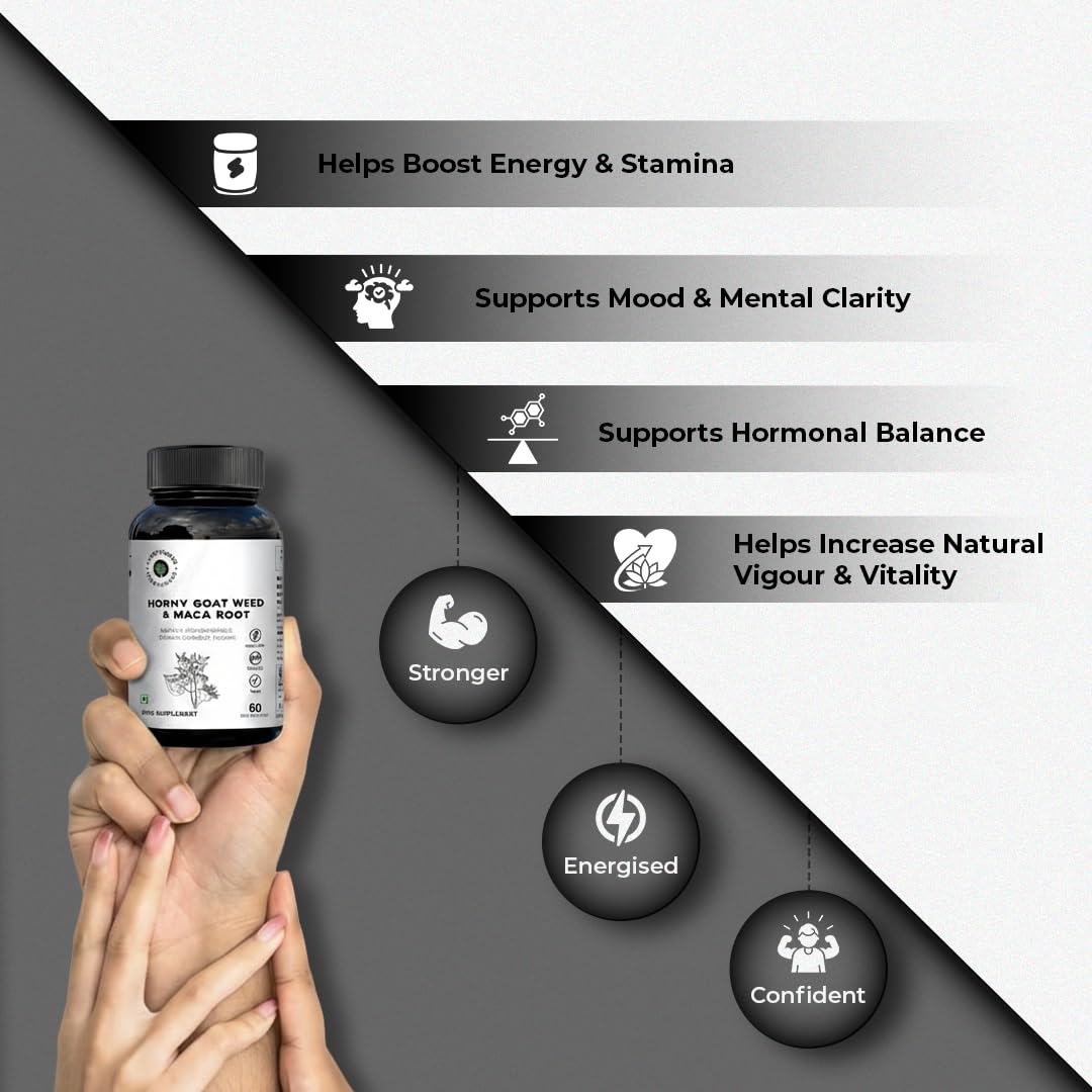 CUREFOREVER Horney Goat Weed, Maca Root & Safed Musli Extract | Safed Musli Capsules for Stamina and Performance - Maca Root to Enhance Vigour - 60 Capsules
