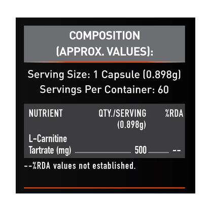 MuscleBlaze L-Carnitine L-Tartrate for Adults, Helps Convert Fat into Energy (Unflavoured, Capsules 60 Count )