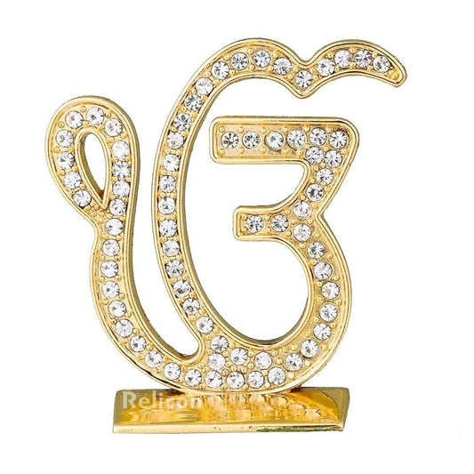 Sikh Religious Symbol EK Onkar Idol (Design-58) Gold Metal Statue for Car Dashbo