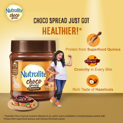 Nutralite Choco Spread Crunchy 275g| With Protein-Rich Quinoa | Premium Chocolate and Real Hazelnuts | Tasty and Healthy Chocolate Spread | For Tasty & Healthy Breakfast | Use as Dip or Spread