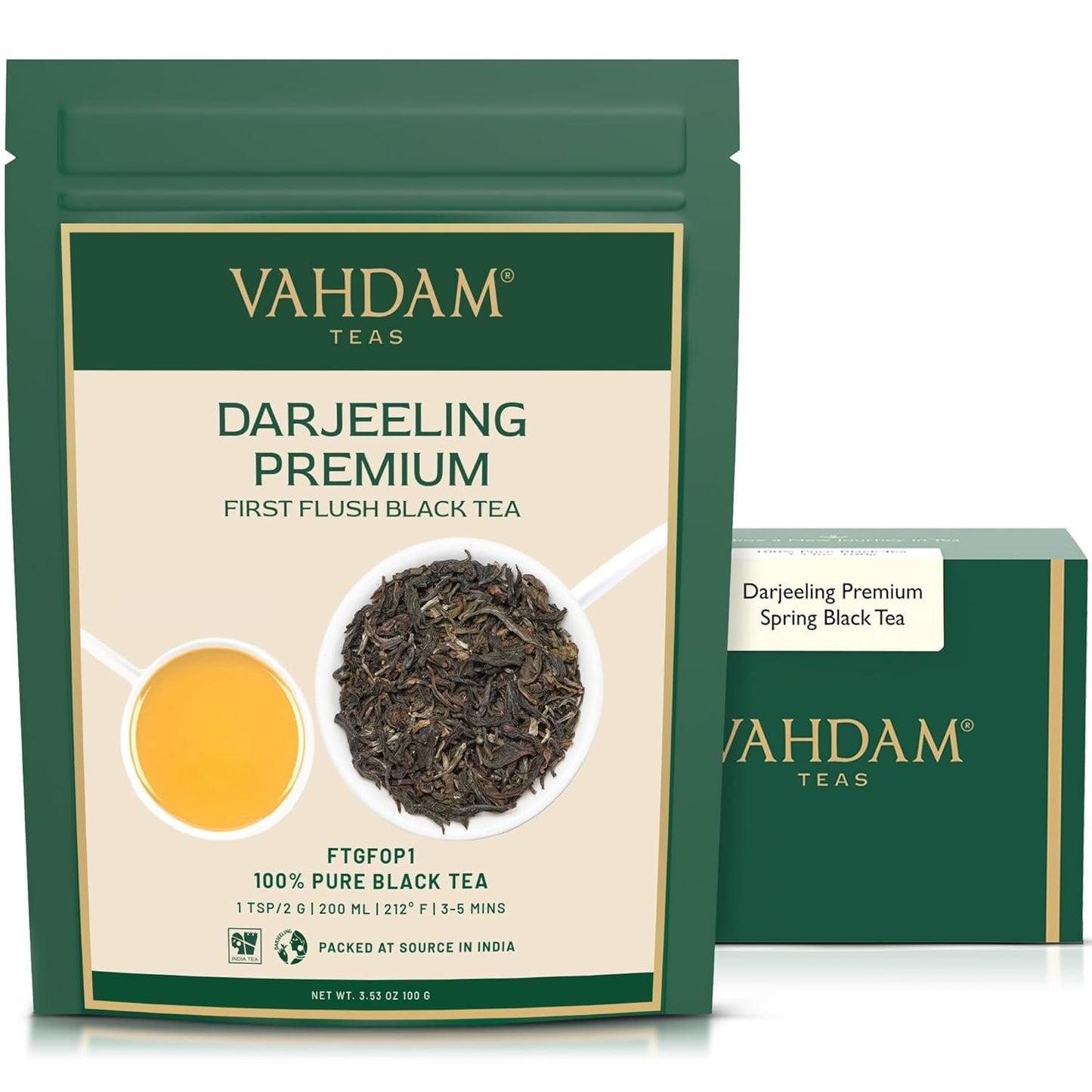VAHDAM, First Flush Darjeeling Tea - (100g) | Loose Leaf Black Tea - Flowery, Aromatic & Delicious | Champagne Of Teas | Mellow & Fragrant | Direct From India | Vacuum Sealed