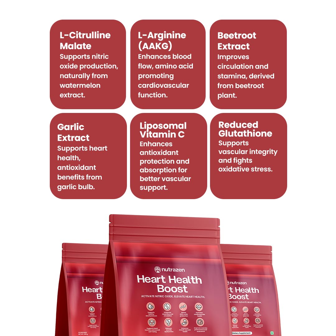 Nutrazen Heart Health Boost | L-Arginine, L-Citrulline Malate, Beetroot & Garlic Extract | Supports Healthy Circulation, Vitality & Energy | With Liposomal Vitamin C & Glutathione Antioxidant Formula | 30 Sachets