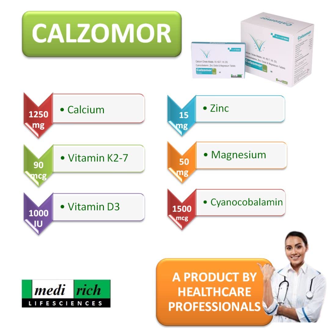 Calzomor | Calcium Magnesium & Zinc Tablets with Vitamin D3, Calcium Supplement for Women and Men, For Bone Health & Joint Support, 20 Tablets (Calcium tablets with Vitamin d)