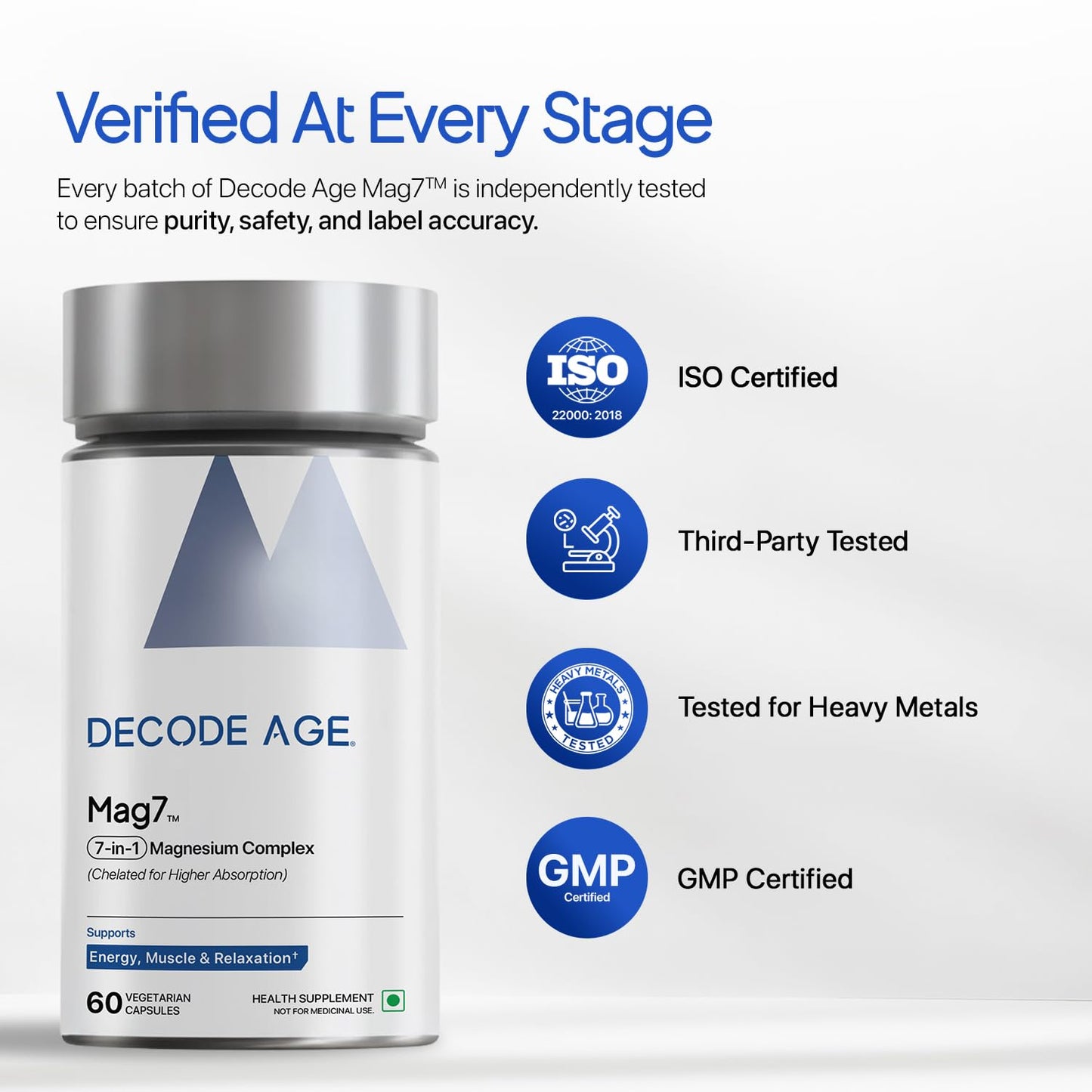 Decode Age Mag7| Magnesium Supplement - Bottle of 60 Veg Capsules