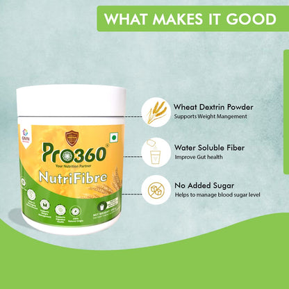 Pro360 NutriFibre Plant-Based Fiber Supplement Powder| 250g Water Soluble Prebiotic Fibre Supplement| Dietary Fiber for Digestive, Gut Health & Weight Management
