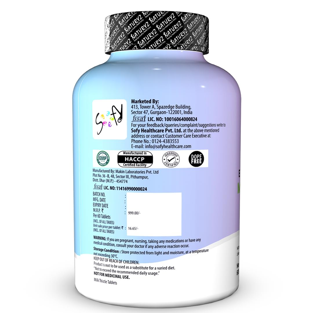 NATURYZ Extra Strength Milk Thistle 1400mg Fatty Liver detox supplement | Supports Liver Health & Natural Detox | Standardized for Silymarin | Maintain Liver Function & Antioxidant Balance | 60 Veg Tablets