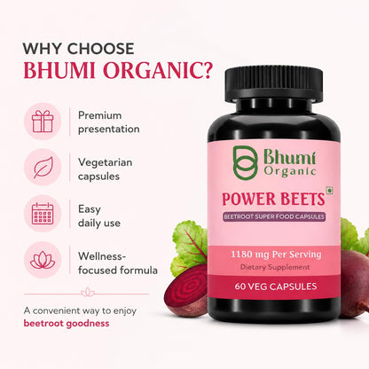 Bhumi Organic Power Beets Supplement 1180mg 60 Veg Capsules