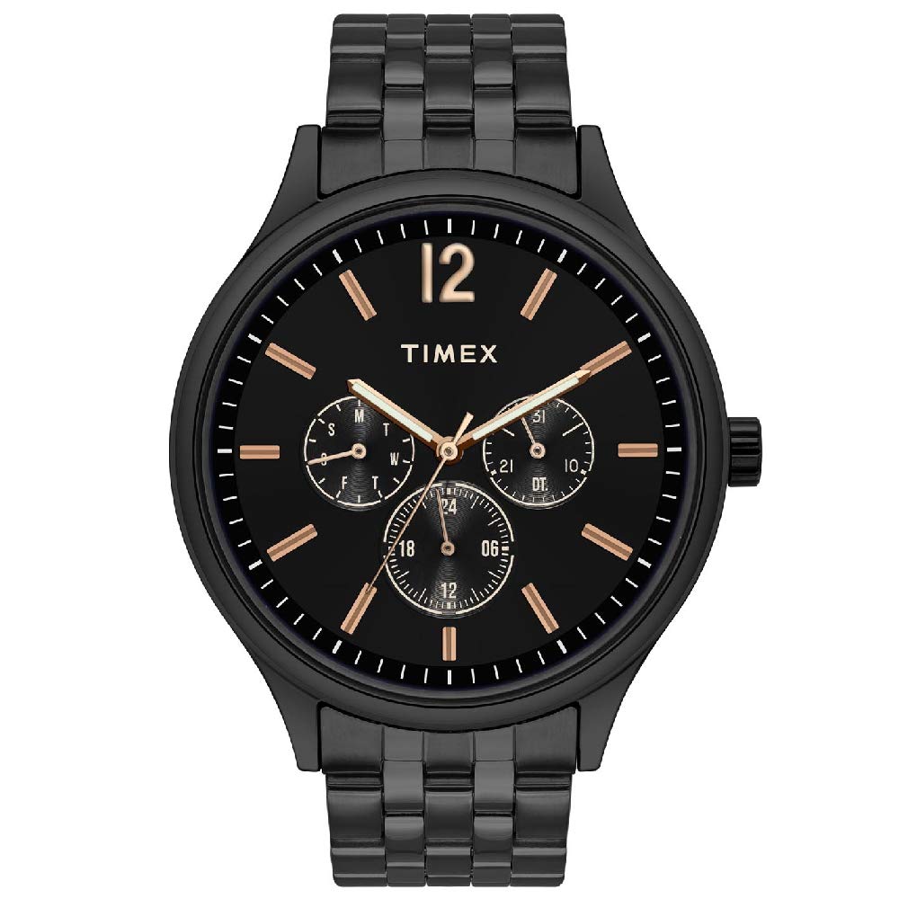 TIMEX Analog Watch for man with Black Round Dial & Black Stainless Steel Bracelet Band Water Resistant Men's Wrist Watches - TWEG18405