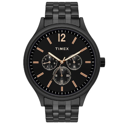 TIMEX Analog Watch for man with Black Round Dial & Black Stainless Steel Bracelet Band Water Resistant Men's Wrist Watches - TWEG18405