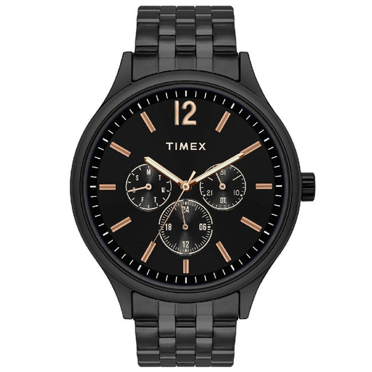 TIMEX Analog Watch for man with Black Round Dial & Black Stainless Steel Bracelet Band Water Resistant Men's Wrist Watches - TWEG18405