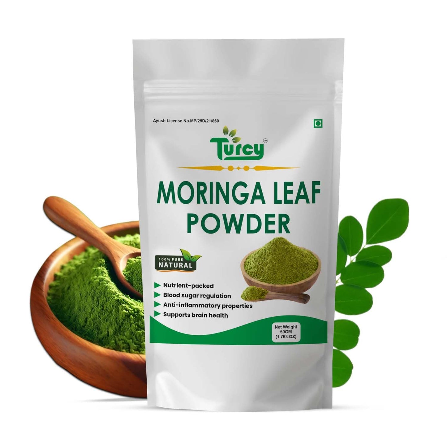 Turcy Moringa Leaf Powder 50g| Pure & Natural Organic | Essential Nutrition Superfood | Supports Energy, Stamina & Vitality | Rich in Vitamins & Minerals | Herbal Supplement for Wellness