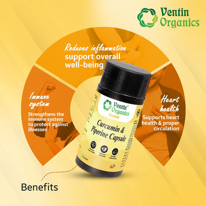 Ventin Organics Climin Curcumin with Piperine Capsules |30 N | Anti-Inflammatory, Antioxidant, Boosts Immunity, Supports Heart, Joint and Muscle Health | All Natural & Safe