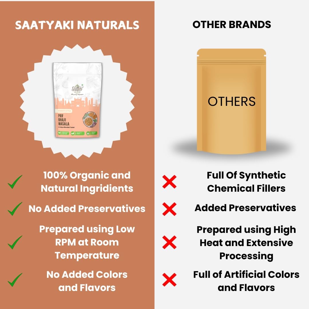 Saatyaki Naturals Pavbhaji_P 100gm – Authentic Mumbai-style Pav Bhaji Masala. Premium spice blend for Pav Bhaji, Tawa Pulao, snacks & curries. Brings real Mumbai taste to your kitchen.