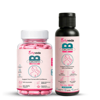 B-Growth Ayurvedic Women Wellness Combo | For Feminine SkinNourishment | with Ayurvedic Herbs Shatavari & Safed Musli | (60 Capsules & 50ml Oil)