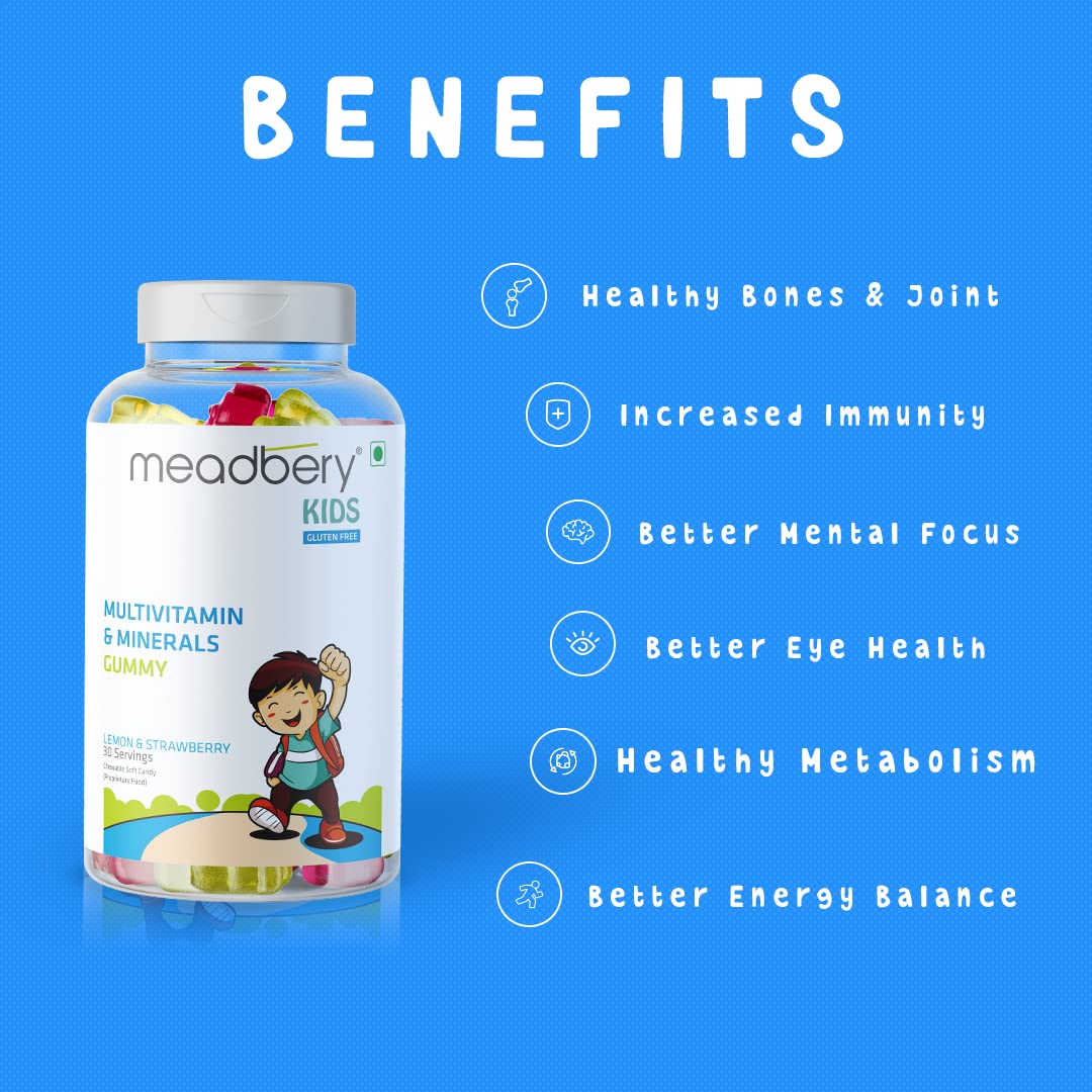 Meadbery Multivitamin Calcium Combo Gummy Bears Glutenfree Formula With Minerals And Vitamins B C D E B12 B6 For Kids Bone Health Growth Kids Bone Teeth Health 30+30 Tasty Gummies