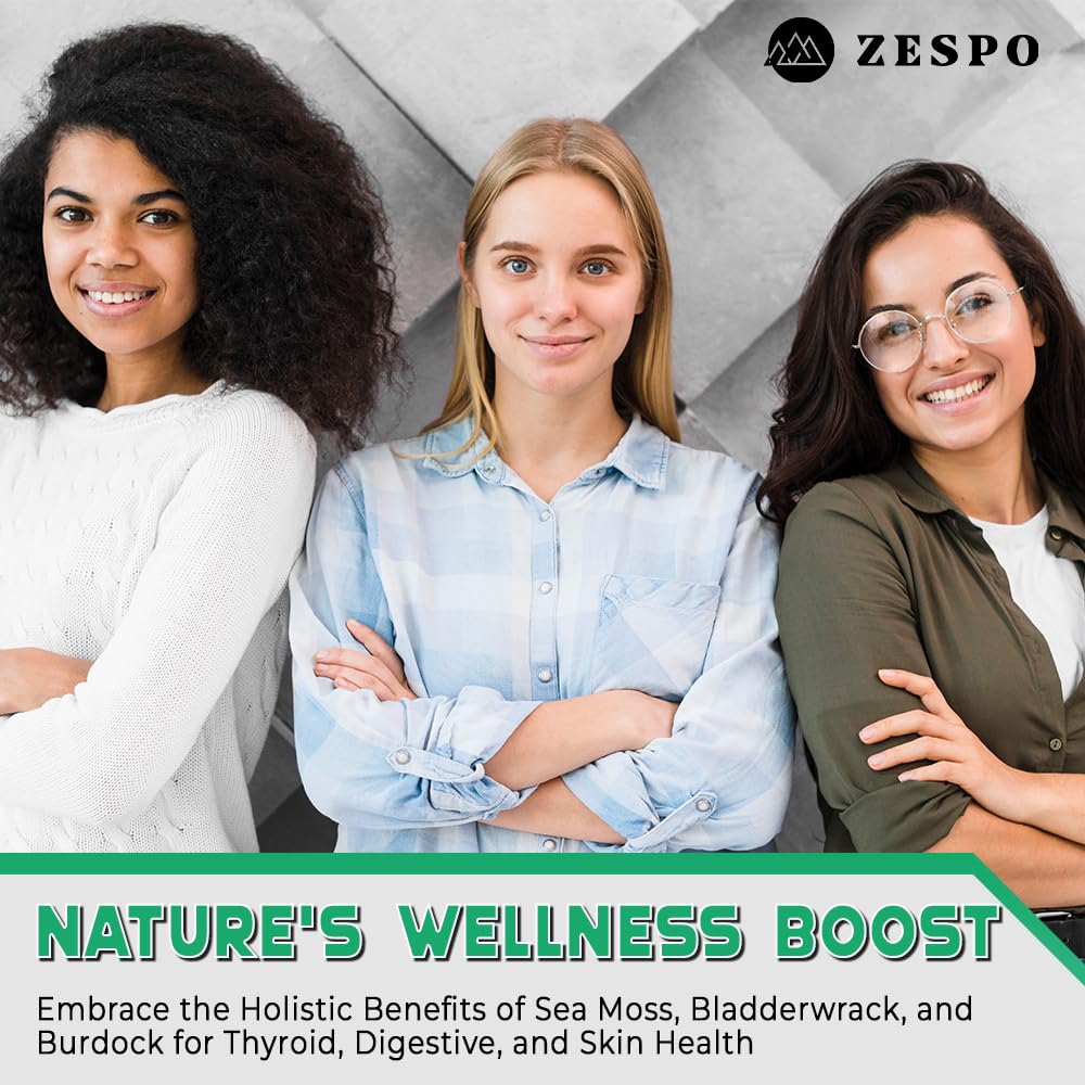 Zespo Sea Moss Complex Capsules with Irish Moss, Bladderwrack, and Burdock Root - Natural Thyroid, Digestive, and Skin Health Support - Rich in Nutrients - 60 Cap