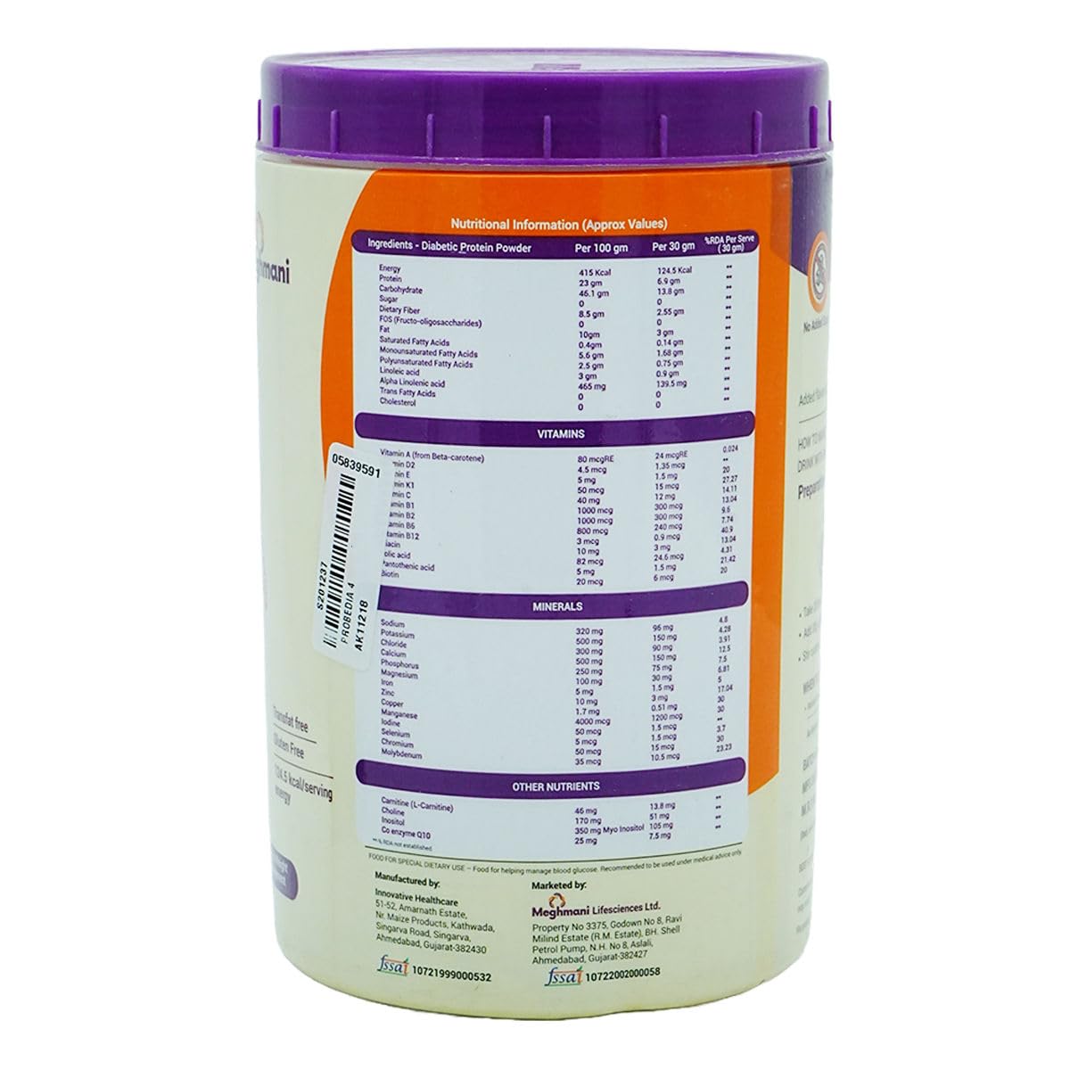 Probedia Diabetic RDA Protein Powder, Dietary Supplement with Measuring Scoop, 400g