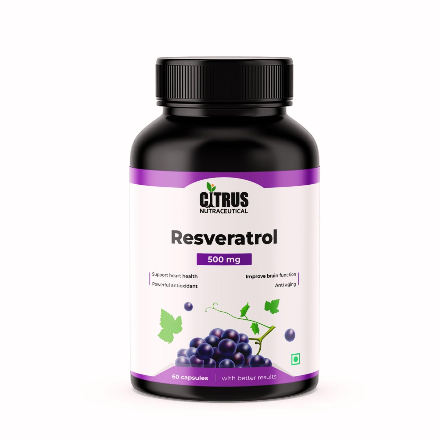 CITRUS NUTRACEUTICAL Resveratrol 500 mg Capsules | Powerful Antioxidant Support for Heart Health & Healthy Aging | Polyphenol Supplement (60 Veg Capsules)