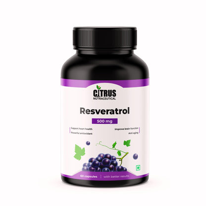 CITRUS NUTRACEUTICAL Resveratrol 500 mg Capsules | Powerful Antioxidant Support for Heart Health & Healthy Aging | Polyphenol Supplement (60 Veg Capsules)