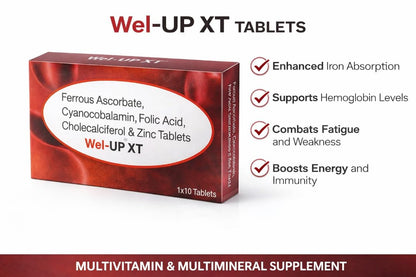 Novorem Wel-Up XT Tablets | Ferrous Ascorbate, Folic Acid, Cyanocobalamin, Cholecalciferol & Zinc Tablets | Iron & Vitamin Supplement | 10 Tablets (2)