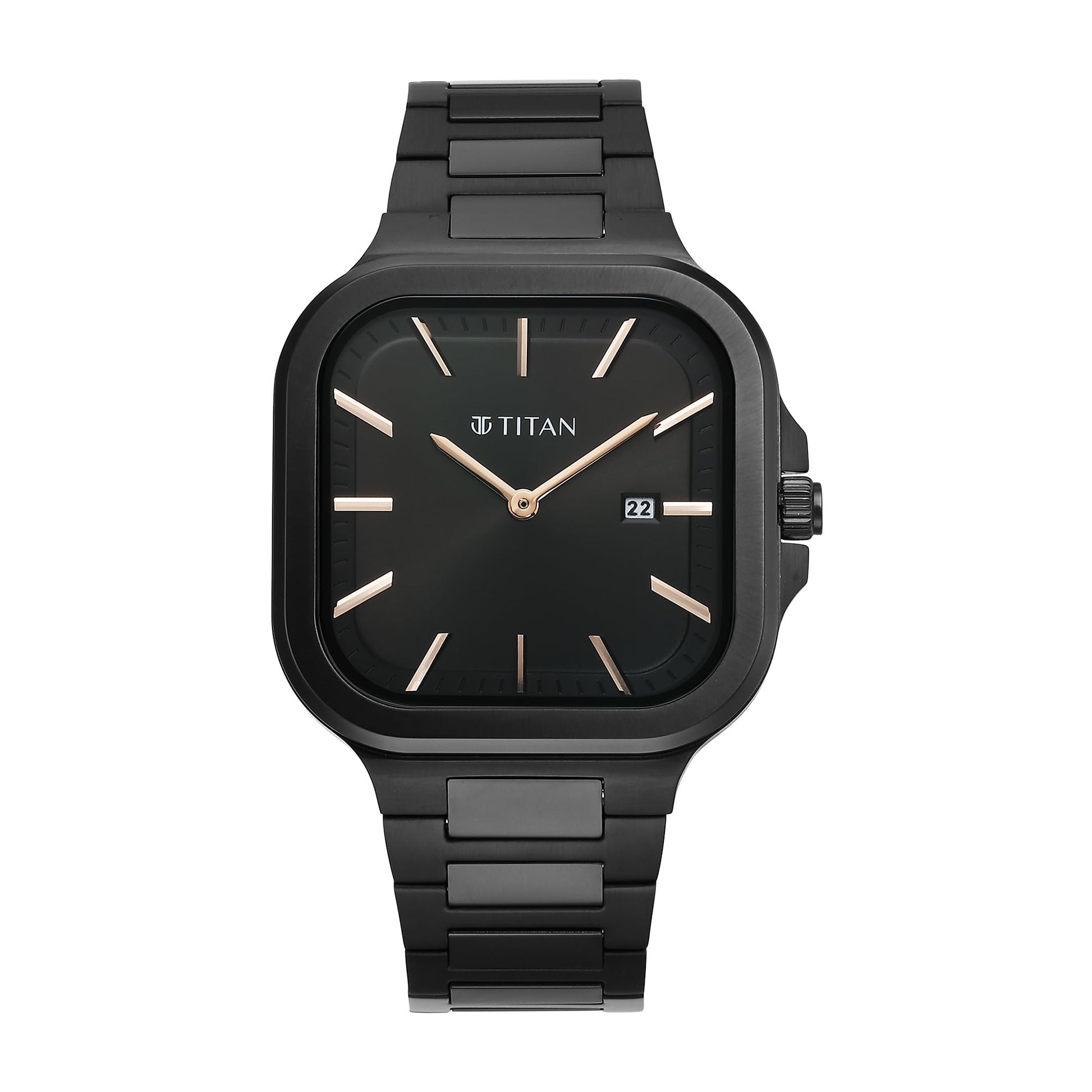 Titan Classique Slim Square Quartz Analog with Date Black Dial Stainless Steel S