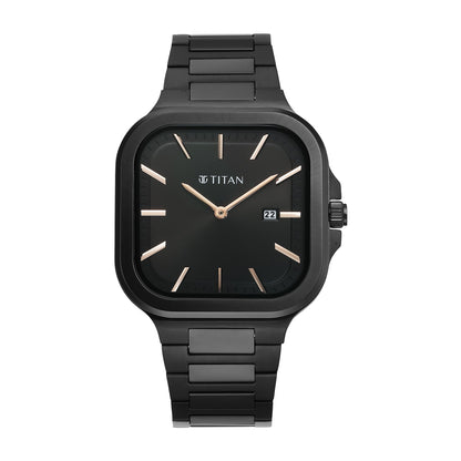 Titan Classique Slim Square Quartz Analog with Date Black Dial Stainless Steel S