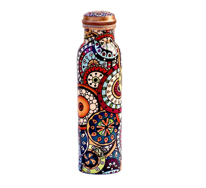 DSH Copper Bottles for 1 Litre Printed with Modern Art, Travelling Purpose Bottles,Yoga Ayurveda Healing, 1000 ML (Design SM09)