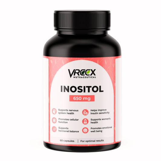 VREEX Inositol 650 mg – Inositol for Hormonal Balance, Mood & Metabolic Support | Supports Ovarian Health & Nervous System | 60 Veg Capsules