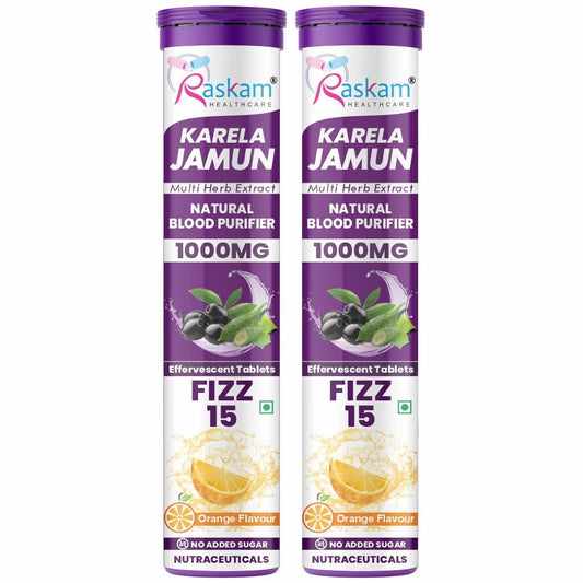 Raskam Karela Jamun Effervescent Tablets | Helps in High Sugar Condition|Promotes Healthy Glucose Levels | Boosts Digestive Health| Supports Daily Blood Sugar Management & Insulin Function| Orange Flavor (30)