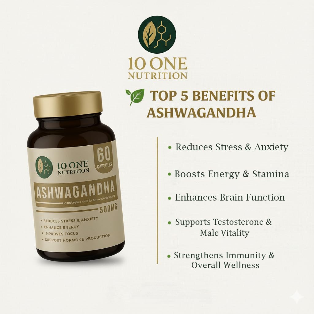 10 One Nutrition Ashwagandha Gold 500mg – (60 Capsule) | Natural Stress Relief, Improves Strength & Energy | Supports Muscle Mass, Boost Immunity & General Wellness | Ayush Approved | For Men & Women