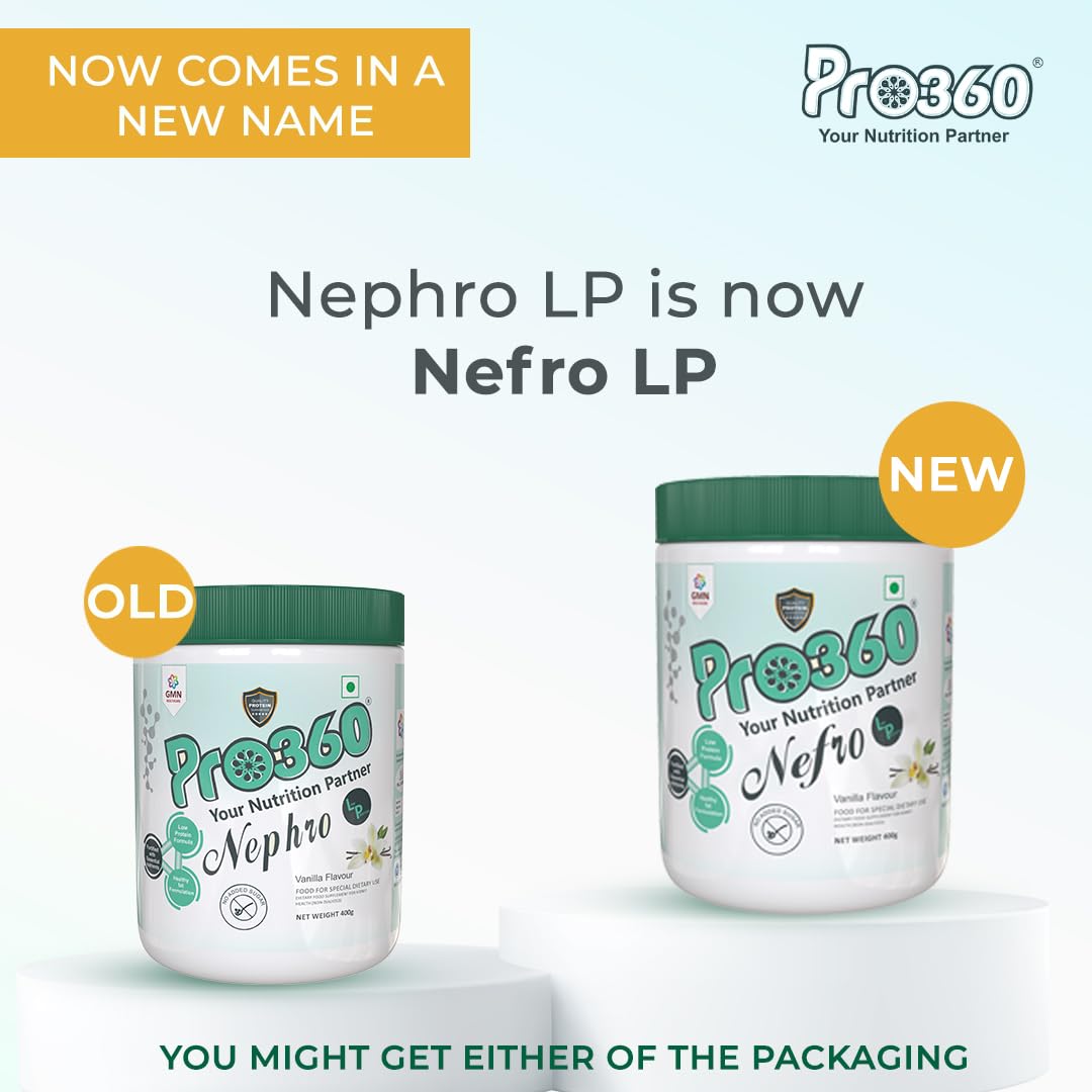 Pro360 Nefro LP Powder Vanilla Flavour – 400g Low Protein Nutrition Supplement for Kidney Health (Non-Dialysis) – Vanilla Protein Powder Enriched with L-Taurine, L-Carnitine (Pack of 2)