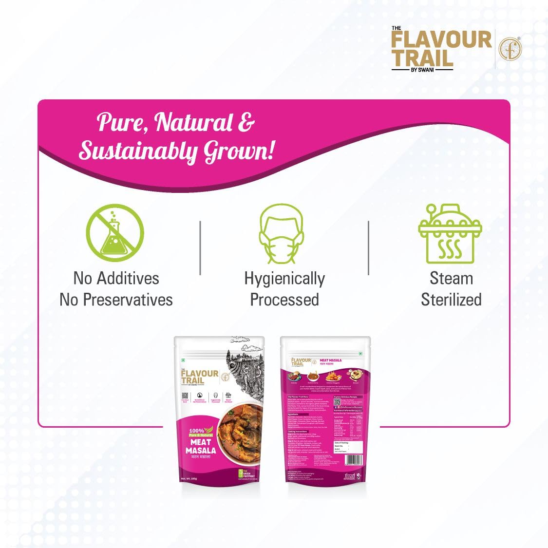 The Flavour Trail Pure & Natural Meat Masala |Bold & Fragrant Spice Mix for Curries, Gravies & Kebabs | No Nasties, Just Pure Flavours! 100g