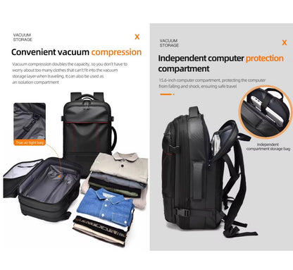 AdwHNtor|50L Expandable Vacuum Compression Travel Backpack|Carry-On Luggage|Waterproof Business Bag| Multifunctional 15.6’’ laptop Compartment|Daily & Adventure (Grey)