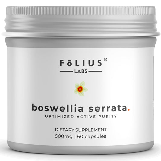 FOLIUS LABS Boswellia Serrata 65% Extract Supplement 500mg for Healthy Joint Support, Muscle Relief Support - 65% Boswellic Acids - Ayurvedic Herb extracted from Indian Olibanum/Frankincense- 60 Caps