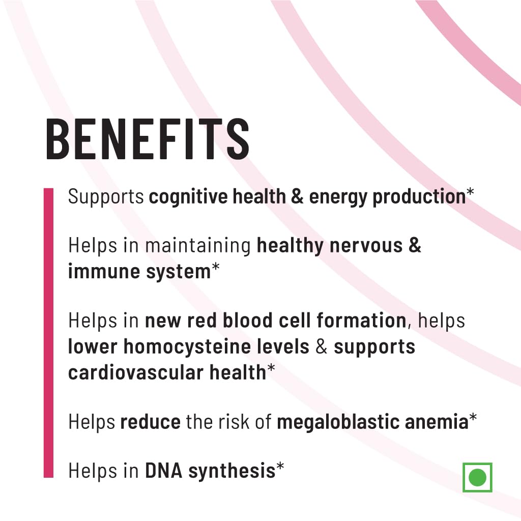 Unived Basics B12+Folate | Vitamin B12 (Methylcobalamin) with 5-MTHF Bi- image 4