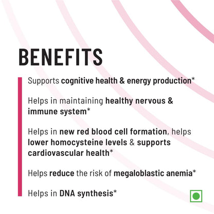 Unived Basics B12+Folate | Vitamin B12 (Methylcobalamin) with 5-MTHF Bi- image 4