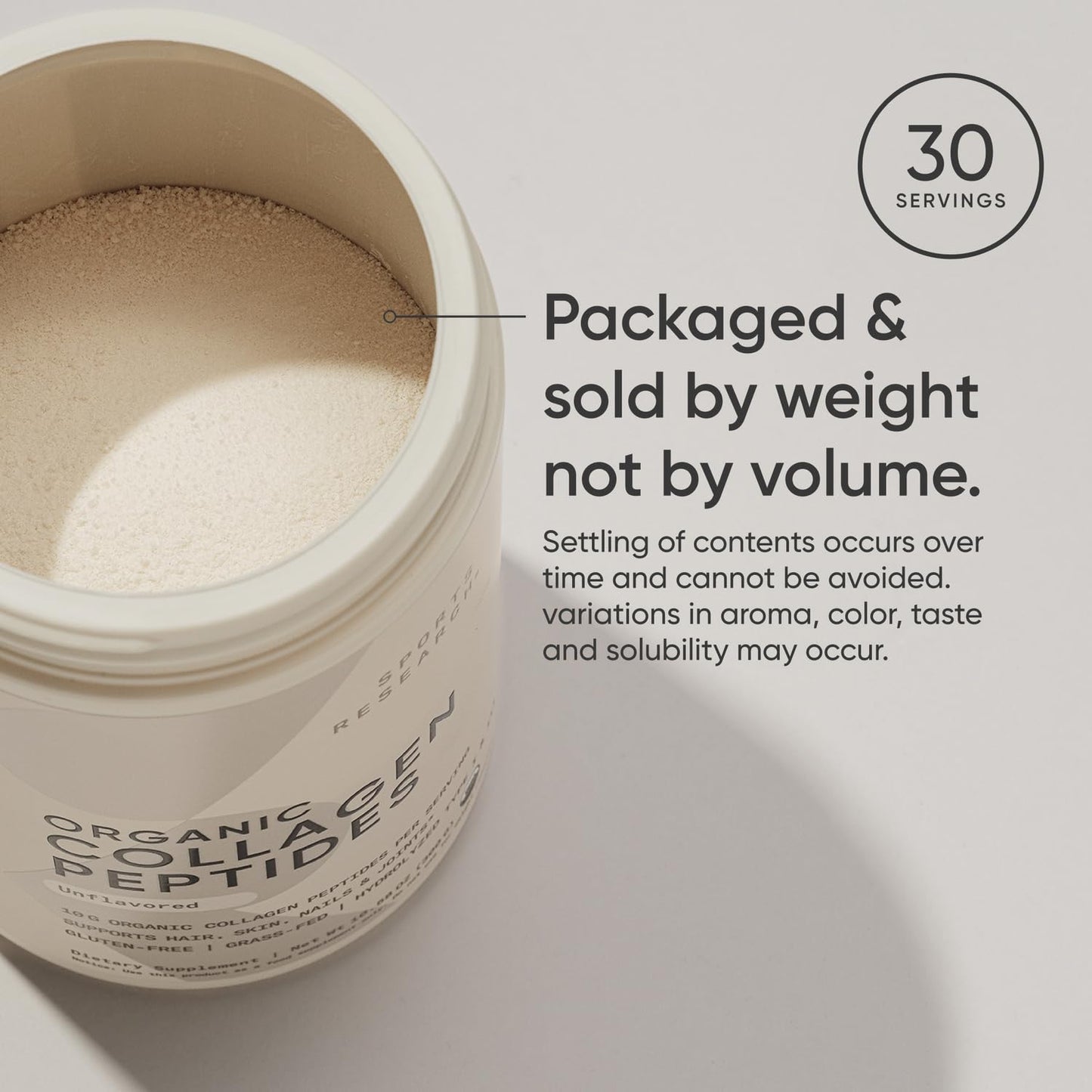 Sports Research Organic Collagen Peptides Unflavored Dietary Supplement Powder, 300g