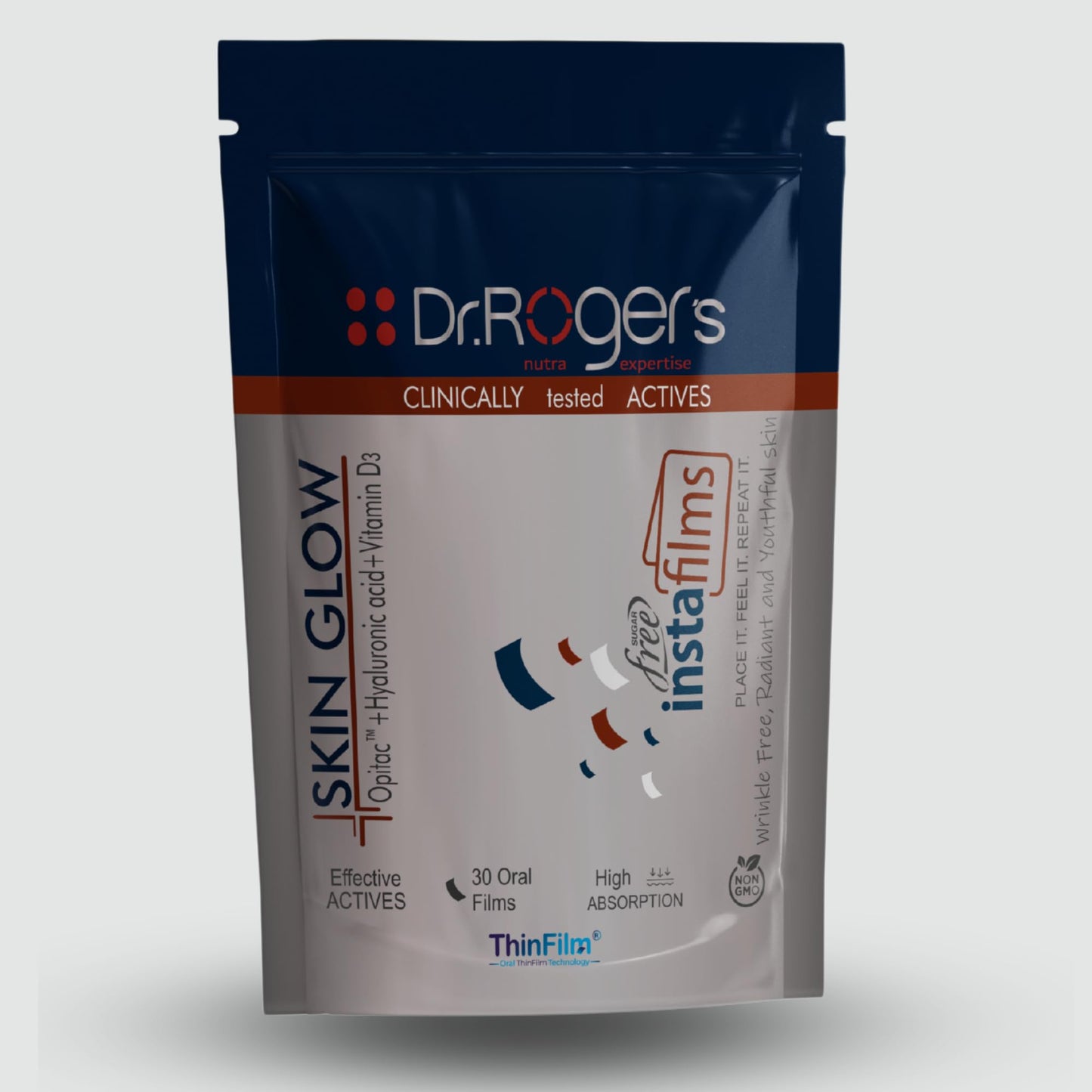 Nutra Expertise | Skin Glow Instafilms | Opitac(Glutathione), Hyarulonic acid & Vit-D3 for Skin hydration & Glow | 30 Oral Films in a Zipper Pouch.