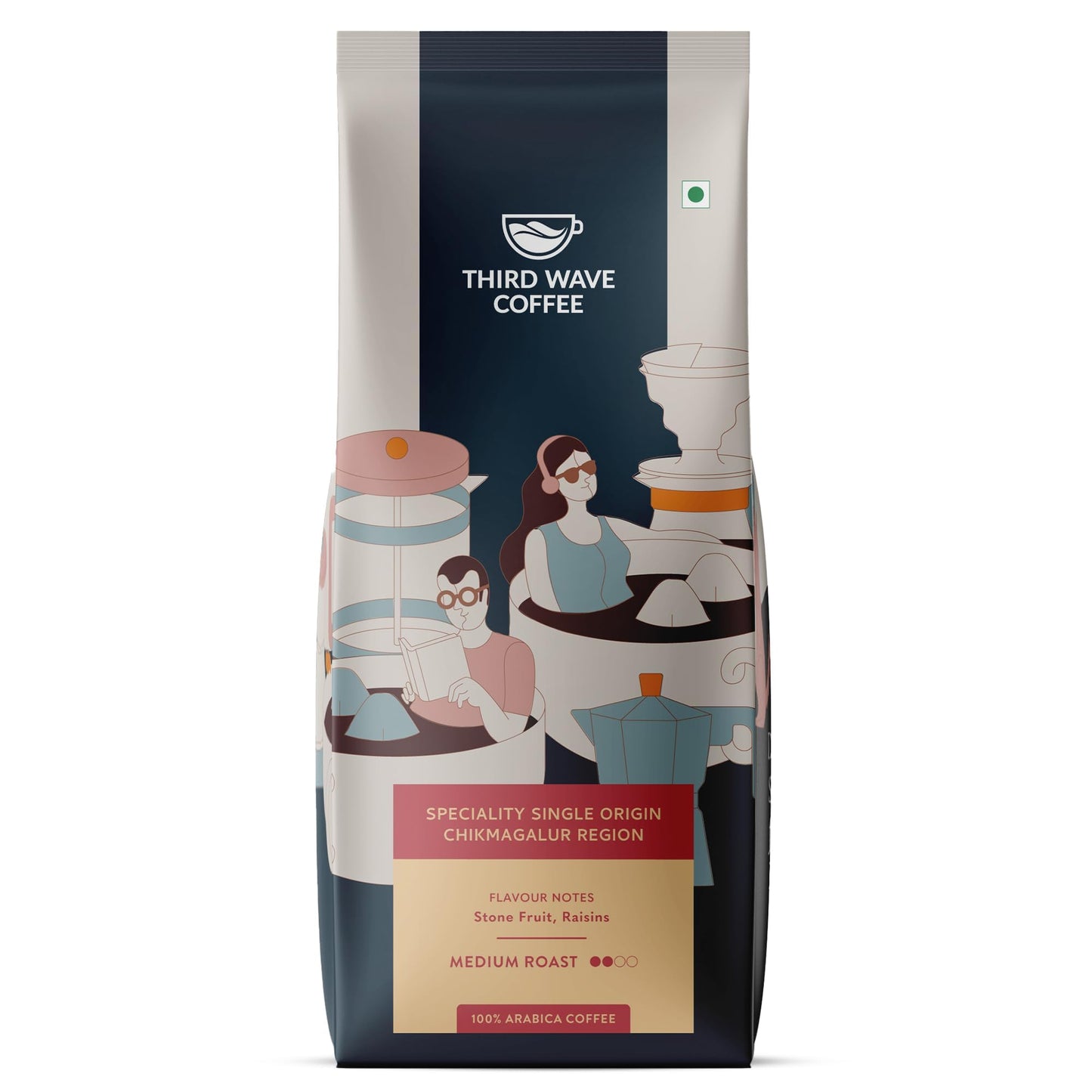 THIRD WAVE COFFEE | Speciality Single Origin Chikmagalur Region | 100% Arabica | Medium Roast | Channi | Coarse Grind | 250 grams | Pouch