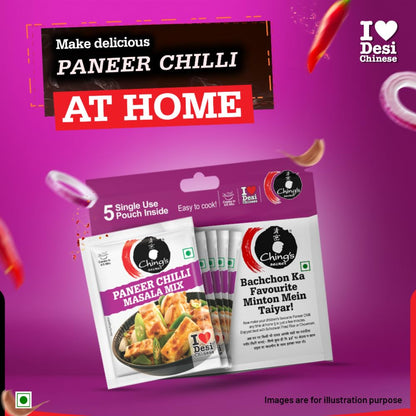 Ching’s Secret Paneer Chilli Masala Mix, 100g, Easy To Cook, Meal Kit, Cooks in 4/5Mins, 1 Pouch Serves 4, Pack of 5 Single Use Pouches